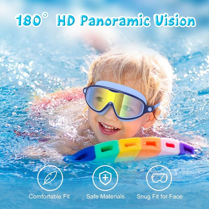 Дитячі окуляри для плавання VegoVia Kinder-Schwimmbrille (2 шт.): антифог, UV-захист, для хлопчиків та дівчаток 3-15 років, блакитні/дзеркальні та фіолетові/прозорі