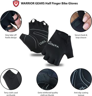 Фінґерлеси велорукавички для чоловіків M чорного кольору – Легкі, з гелевою підкладкою, неслизькі