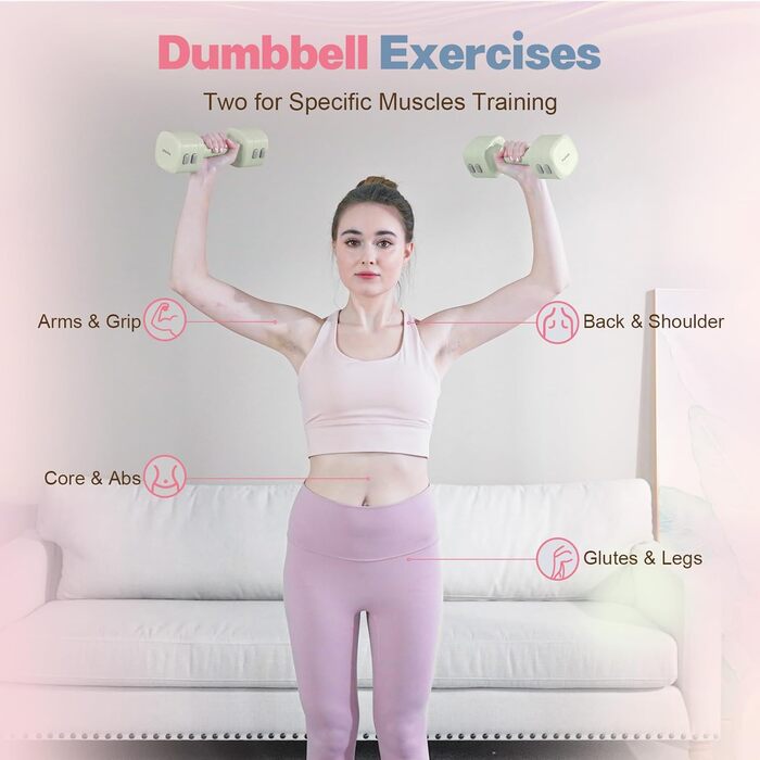 Регульований набір гантелей 2 шт. 4-в-1 для жінок, 0.9-2.3 кг, для дому