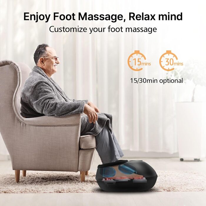 Масажер для ніг з підігрівом, електричний, 3D-кнесінг, роликовий та повітряна компресія, для зняття втоми, подарунок для чоловіків/жінок, чорний