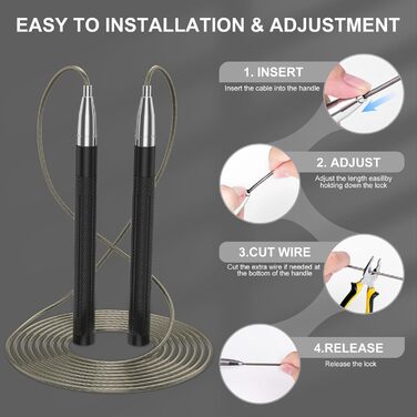 Стрибкове канат CRHOEIQ для дорослих: регульована довжина, алюмінієва ручка, 2 запасні канати, самоблокуюча конструкція