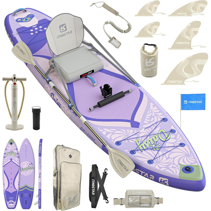Надширока надувна SUP-дошка iTAOSTAR Daisy 35' для дорослих і підлітків, покращена стійкість, преміум аксесуари, фіолетово-лілова