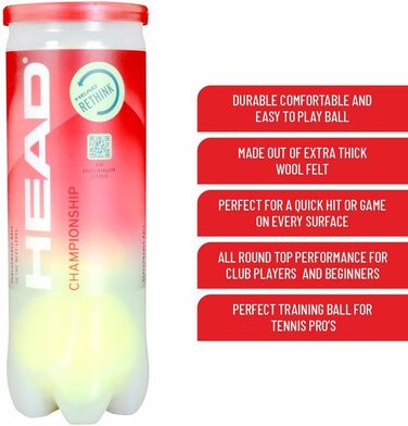 Набір тенісних м'ячів HEAD Championship (3 шт.) для унісекс, дорослих