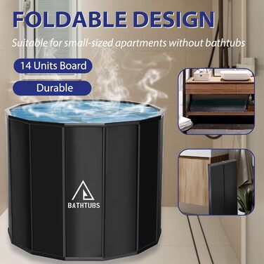 Портативна складана ванна для дорослих STARBRILLIANT (80x66 см) — крижана ванна для відновлення м'язів, SPA та загартовування, чорна, розмір L