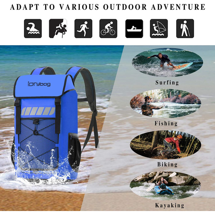 Водонепроникний рюкзак IDRYBAG для чоловіків 25L - ідеальний для каякінгу та піших прогулянок (Блакитний)