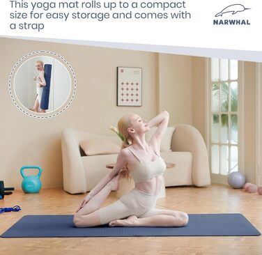 Килимок для йоги Narwhal XXL, TPE, 190x80 см, антиковзаюча, спортивний, тренувальний, для фітнесу, зелено-чорний