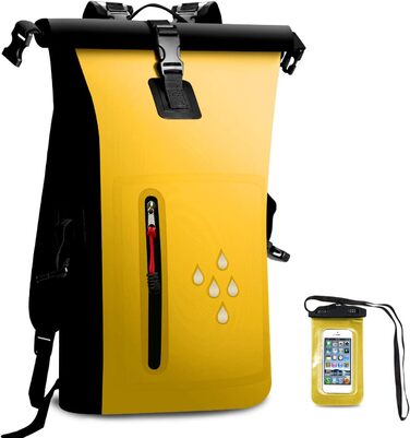 SCHITEC Водонепроникний рюкзак Dry Bags 25L з рол-топ закриттям для подорожей, каякінгу, рафтингу, риболовлі, кемпінгу (жовтий)