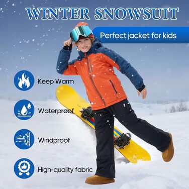 SNOWER Дитячий зимовий комбінезон для хлопчика з капюшоном, теплий гірськолижний костюм, кольоровий зелений (6-7 років, помаранчевий)