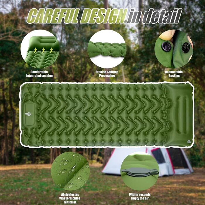 Каремат для кемпінгу TEGOVE самонадувний, компактний, з насосом та подушкою. Легкий килимок для туризму, пляжу, подорожей та намету