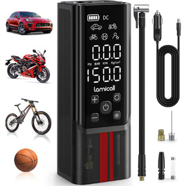 Електричний компресор Lamicall 150PSI, акумулятор 7500mAh, портативний насос для авто, велосипеда, мотоцикла з цифровим манометром і Powerbank