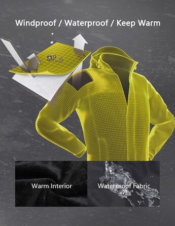 Чоловіча лижна куртка Warm Winter Schnee Mante, водовідштовхувальна, вітрозахисна, з капюшоном для катання на сноуборді, походів та подорожей (Чорний, XXL)