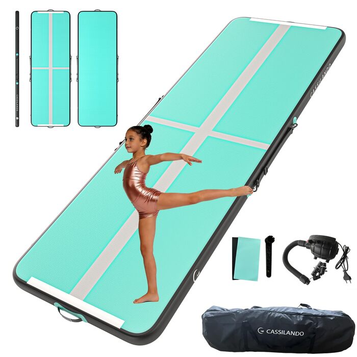 Airtrack CASSILANDO 300x100x10 см - Надувний мат для гімнастики, акробатики та йоги (М'ятний/Чорний)