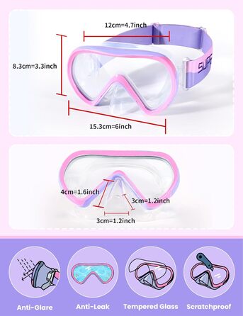 Дитяча маска для плавання та снорклінгу Supertrip, 6-14 років, скло, рожево-фіолетовий