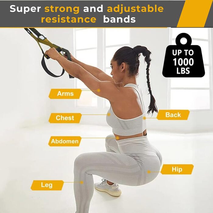 Набір для тренувань зі стропами для дому та на вулиці | Комплект для саспеншн-тренінгу з дверним кріпленням, регульованими ременями, сумкою для перенесення | Тренування всього тіла, обладнання для калістеніки, фітнес, домашні тренування