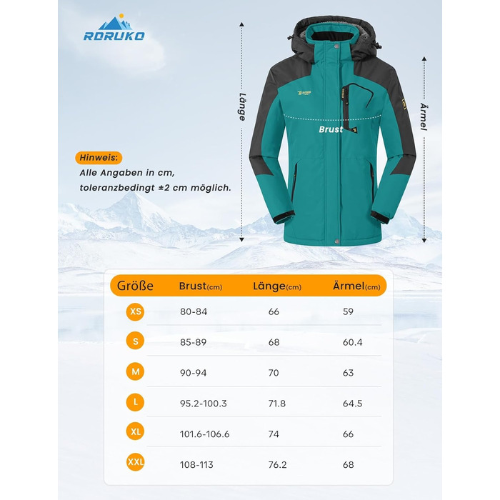Зимова куртка Rdruko для жінок: водонепроникна, флісова, для сноуборду та гірських прогулянок (Цянь, XXL)