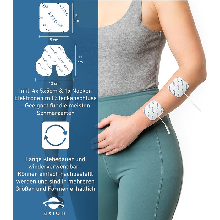 Пристрій TENS Axion STIM-PRO Comfort для терапії болю - 4 електродні накладки 5x5 см | Апарат електростимуляції для зняття болю при артрозі, артриті, болях у шиї, спині, суглобах | Сертифікований медичний продукт
