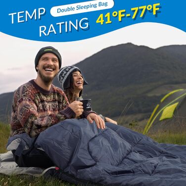 Спальний мішок Elevon для дорослих, підлітків та дітей, для холодної та теплої погоди, водонепроникний, легкий, компактний, з компресійним мішком, для 3-4 сезонів, кемпінг, подорожі, 1 особа, зелений (2 особи, темно-синій)