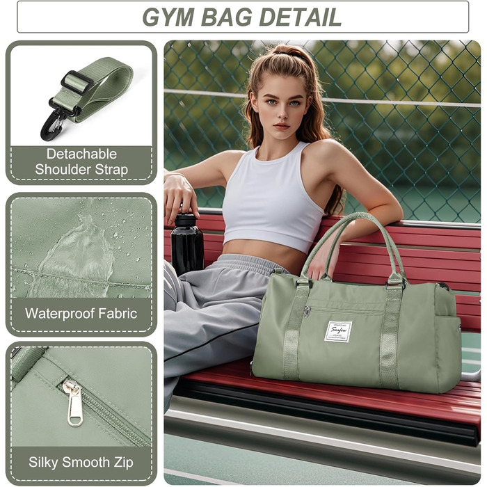 Спортивна сумка HYC00 для жінок та чоловіків, дорожня сумка-вояджер, Gym bag, сумка для плавання, йоги, тренувань, з відділенням для мокрого одягу та взуття, армійний зелений