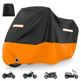 Водонепроникний чохол для мотоцикла та скутера Favoto 210T XXL (245x105x125 см), зимовий, захист від UV, пилу та вітру, чорно-помаранчевий