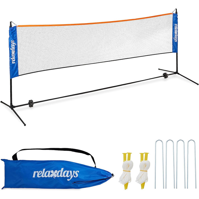 М'яка сітка для бадмінтону Relaxdays з регулюванням висоти до 225 см, з підставкою, чорно-синя
