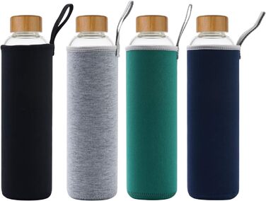 Скляна пляшка для води 1 л sunkey з бамбуковою кришкою, захисним чохлом і мітками часу, сіра
