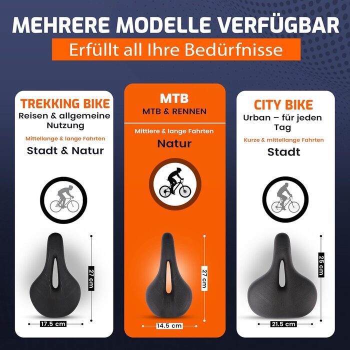 ANFIL® Велосипедне сідло - Максимальний комфорт - Ергономічне сідло з Memory Foam 3.0 для жінок та чоловіків - Зручне та м'яке - з оптимізованим розподілом тиску для тривалих поїздок