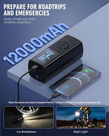 Електричний компресор LeuKoles 150PSI з акумулятором 12000mAh, портативний насос для авто, велосипеда, мотоцикла, швидке накачування