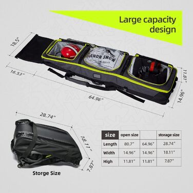 Сумка для сноуборда XCMAN з колесами та регульованою довжиною, водонепроникна, з захисними ребрами