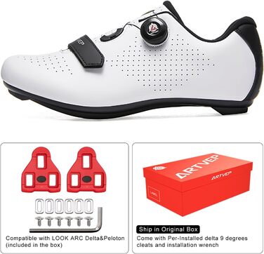 Велосипедні черевики для чоловіків та жінок. Підходять для шосе, MTB. Сумісні з педалями Look SPD, SPD-SL, Delta Lock. Підходять для Peloton. Розмір 42 EU, білі.