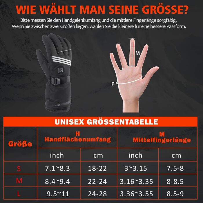 Гріючі рукавички для чоловіків та жінок, з акумулятором 5000mAh*2, 7.4V, 4 режими нагріву, водонепроникні, для зимових видів спорту та катання на лижах