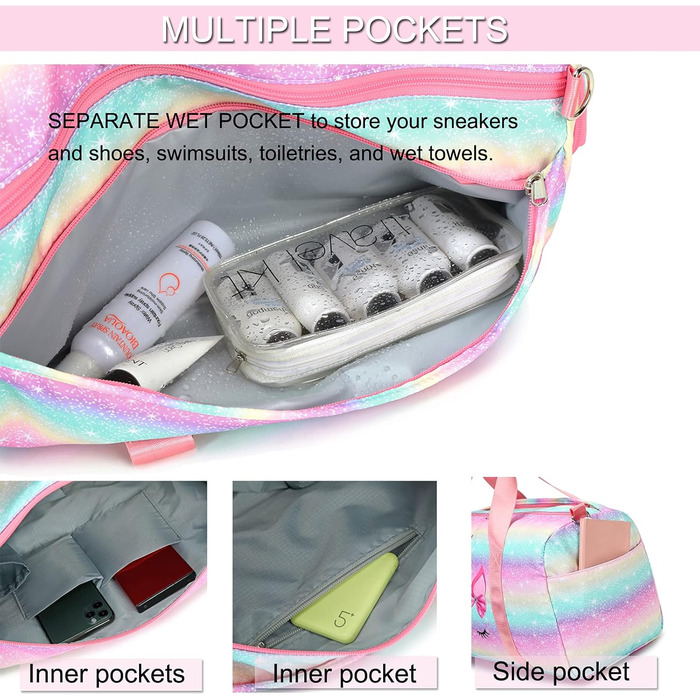Спортивна сумка для підлітків з відділеннями для взуття та мокрого одягу, для танців, плавання, подорожей