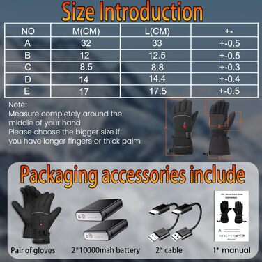 Гріючі рукавиці з акумулятором 7.4V 20000mAh, 3 режими нагріву. Електричні рукавиці з підігрівом для жінок та чоловіків. Ідеально для катання на лижах, велосипеді, піших прогулянок та мотоциклі. Колір: чорний, розмір M