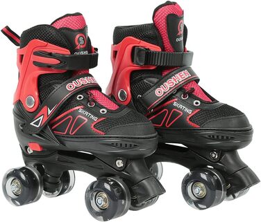 Інлайнери (ролики) для дітей та дорослих, розмір M, з великими колесами 76 мм, регульовані, світлодіодні, червоно-чорні