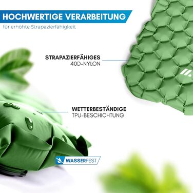 Каремат NORDMUT® Outdoor з ремкомплектом | Легкий туристичний килимок для кемпінгу та піших прогулянок - компактний, зелений