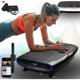 Вібраційна платформа XPLON 4D VX7 з 3 моторами, Bluetooth, LED, для тренувань, 120 рівнів, до 150 кг, з еспандерами, пультом, чорна