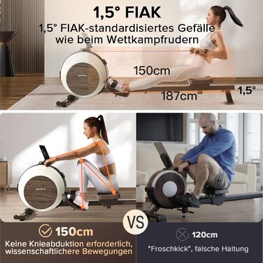 MOBI FITNESS: Горизонтальний тренажер для дому з магнітним опором, 40 рівнів, максимальне навантаження 160 кг, LED-дисплей (сумісний з Apple Watch)