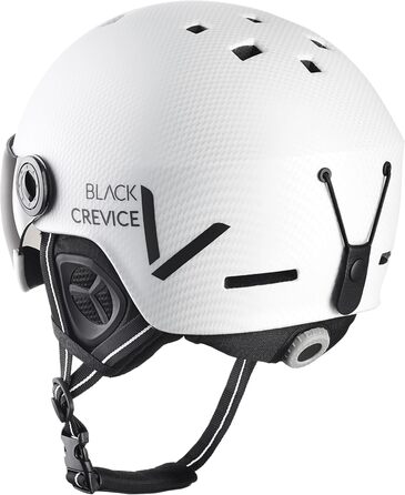 Шолом гірськолижний BLACK CREVICE Kaprun з візором, унісекс | Шолом для сноуборду та лиж, S/M (54-57), білий матовий карбон / чорний, дихаючий, регульований