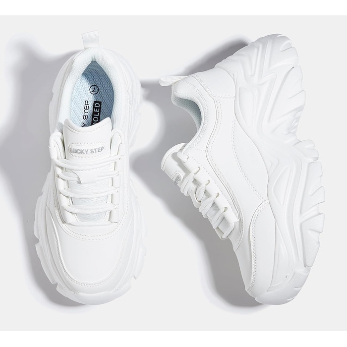 Жіночі кросівки LUCKY STEP Chunky на платформі, білі модні кеди з комфортним танкетковим підбором, розмір 39 EU