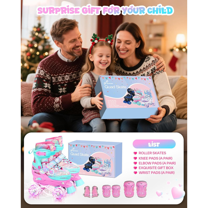 Ролики для дітей Sportneer, EU 23-36, кольори веселки, комплект з захистом, для початківців