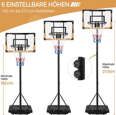 Регульована баскетбольна стійка Yaheetech з роликами, мобільна баскетбольна установка з можливістю заповнення водою або піском, підходить для використання в приміщенні та на вулиці, висота 216-246 см