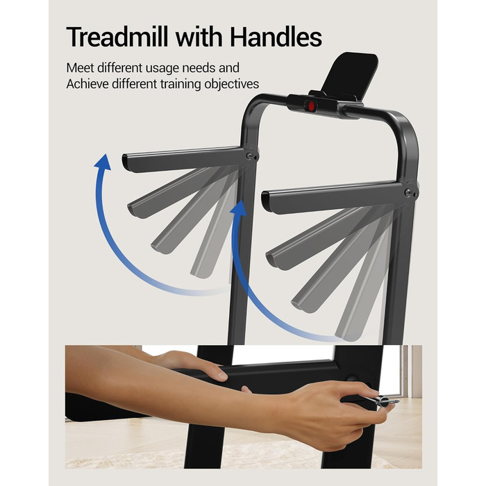 Біговий тренажер UMAY для дому, складаний, з нахилом 16%, 10 км/год, з пультом ДУ, LED-дисплеєм, з поручнями, потужність 2.5CV, максимальне навантаження 136 кг, 4 в 1