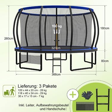 Трамплін Devoko Outdoor Ø 228/305/366/427 см з сіткою безпеки, сходами та мішком для взуття. Сертифікат TÜV Rheinland GS. Трамплін для саду, великий круглий батут для дітей.