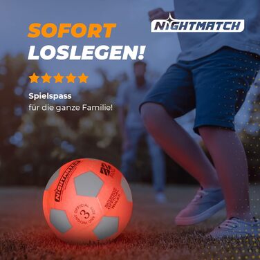 Світлодіодний футбольний м'яч NIGHTMATCH, офіційний розмір 3, для дітей, набір з 2 LED, сенсорний, світиться в темряві, біло-оранжевий