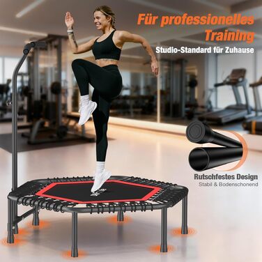 Фітнес-батут DH FitLife для дому Ø114 см, стабільний до 150 кг з ручкою, професійна якість, 36 посилених гумових тросів, безшумне амортизацію та протиковзкі ніжки