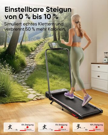 Біговий тренажер 6 в 1 для дому, складаний, з регулюванням нахилу 10% та ручкою. Підходить для дому/офісу, LED-дисплей, до 135 кг, пульт дистанційного керування та додаток. Без встановлення (червоний)