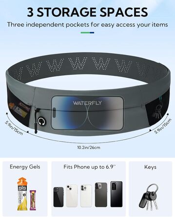 Поясна сумка для телефону Waterfly для бігу, фітнесу та спорту (сіра) – зручна та водонепроникна талія для смартфонів