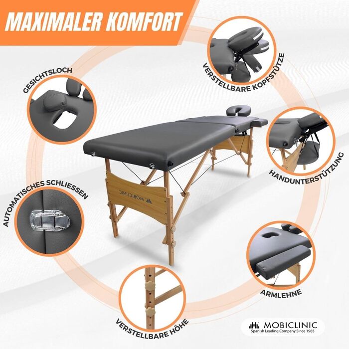 Складаний масажний стіл Mobiclinic CM-01 Light, дерев'яний, з сумкою, чорний, 186x60 см, європейська якість