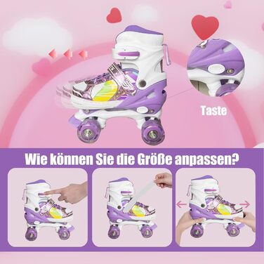 Роликові ковзани для дівчаток 4-12 років - регульовані ролики для дітей, для дому та вулиці, розмір L (36-39 EU/240-270 mm), фіолетовий