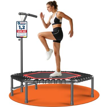 Фітнес-батут DH FitLife для дому Ø114 см, стабільний до 150 кг з ручкою, професійна якість, 36 посилених гумових тросів, безшумне амортизацію та протиковзкі ніжки