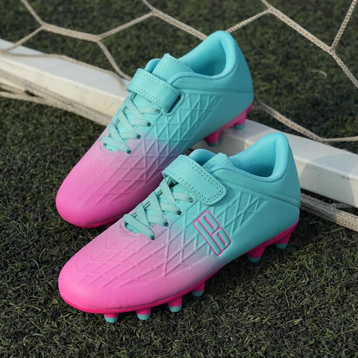 Дитячі футбольні бутси JABASIC для гри на твердих поверхнях. Підходять для хлопчиків та дівчаток. У комплекті з футбольними шкарпетками. Біло-блакитні (30 EU, м'ятно-рожеві)